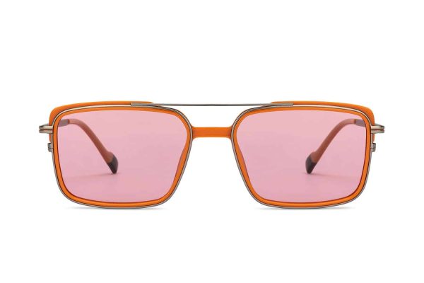 Gunmetal Orange Full Rim Rectangle Square Sunglasses